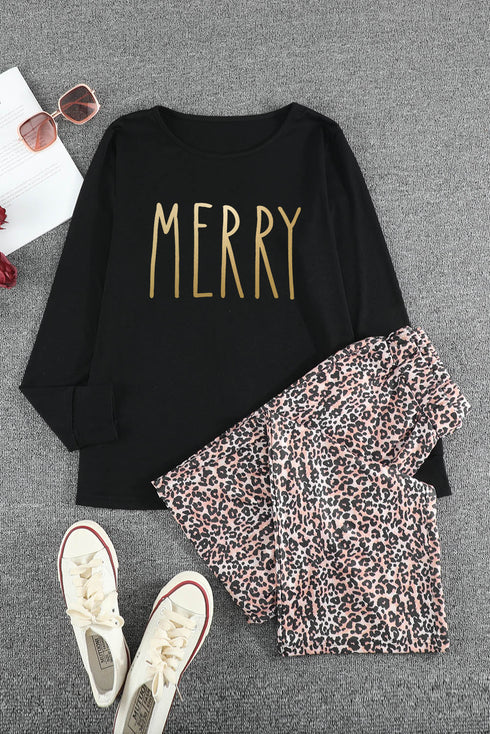Merry Leopard Print Long Sleeve High Waist Lounge Set